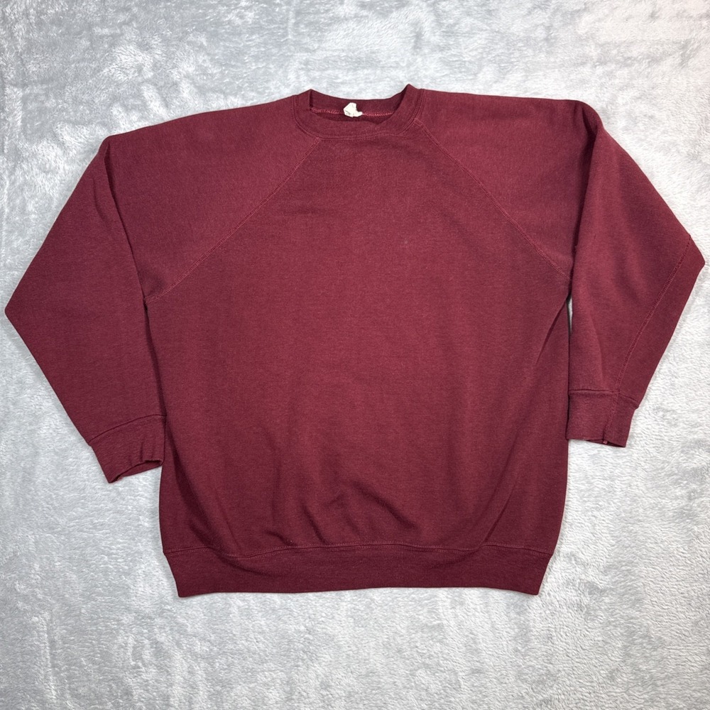 Vintage Tultex Sweatshirt Women XL Maroon Blank Raglan Creslan Distressed 70s